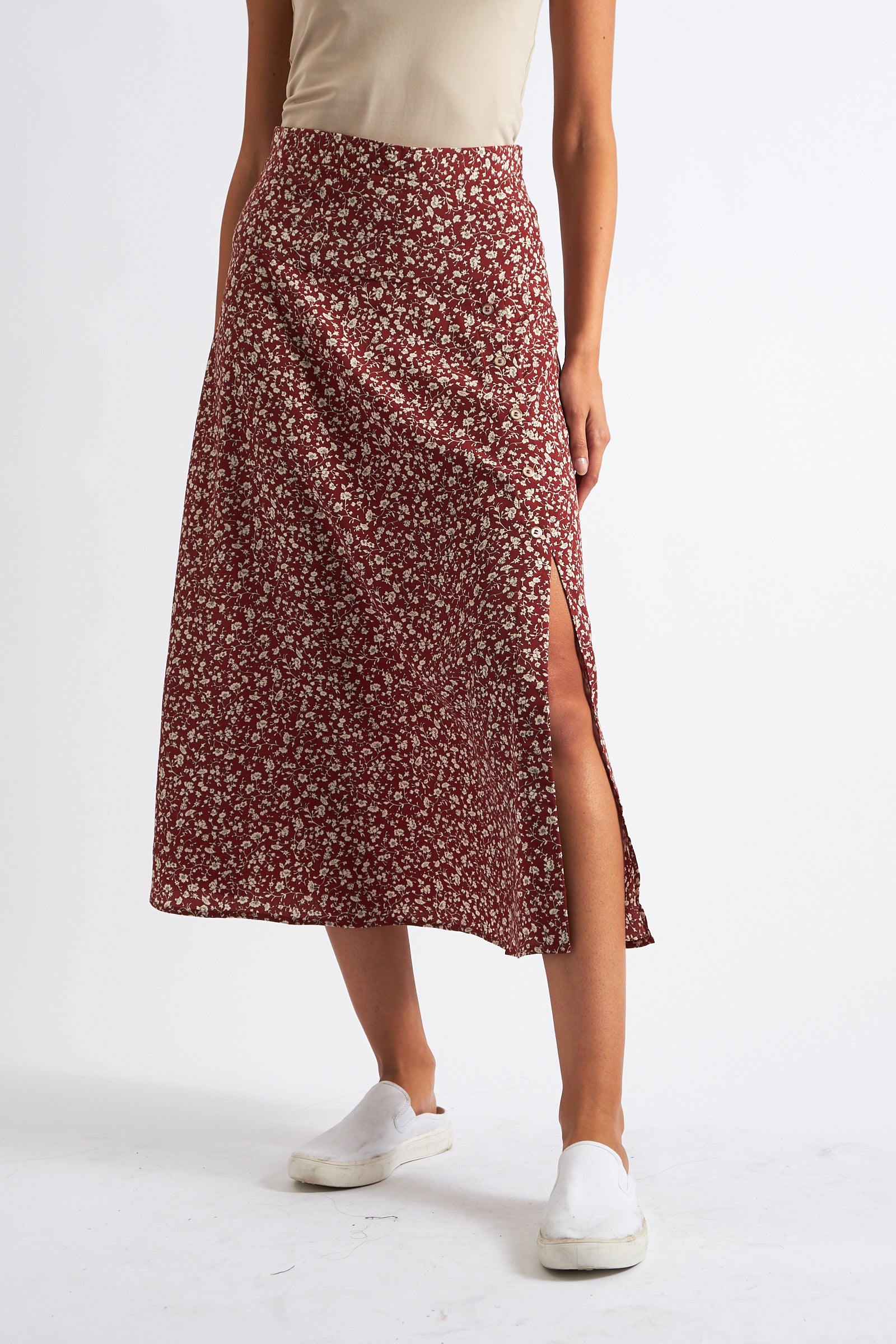 Rust floral 2025 midi skirt