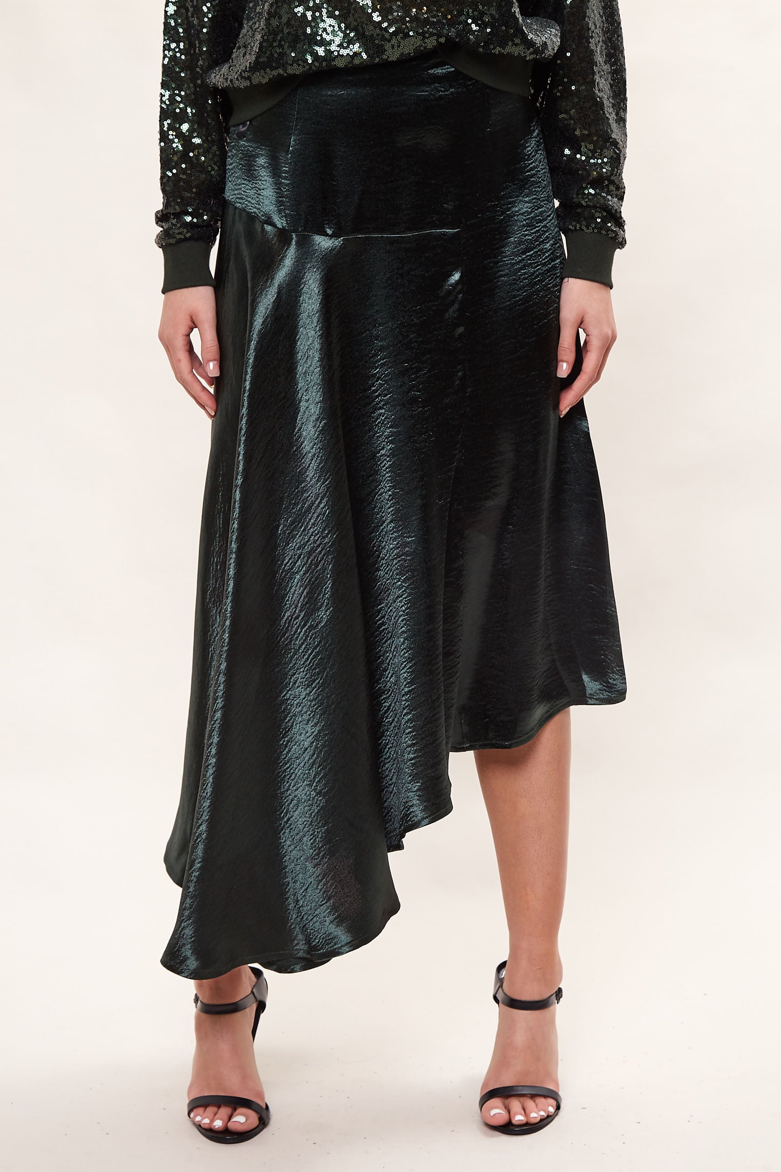 Asymmetric silk midi clearance skirt