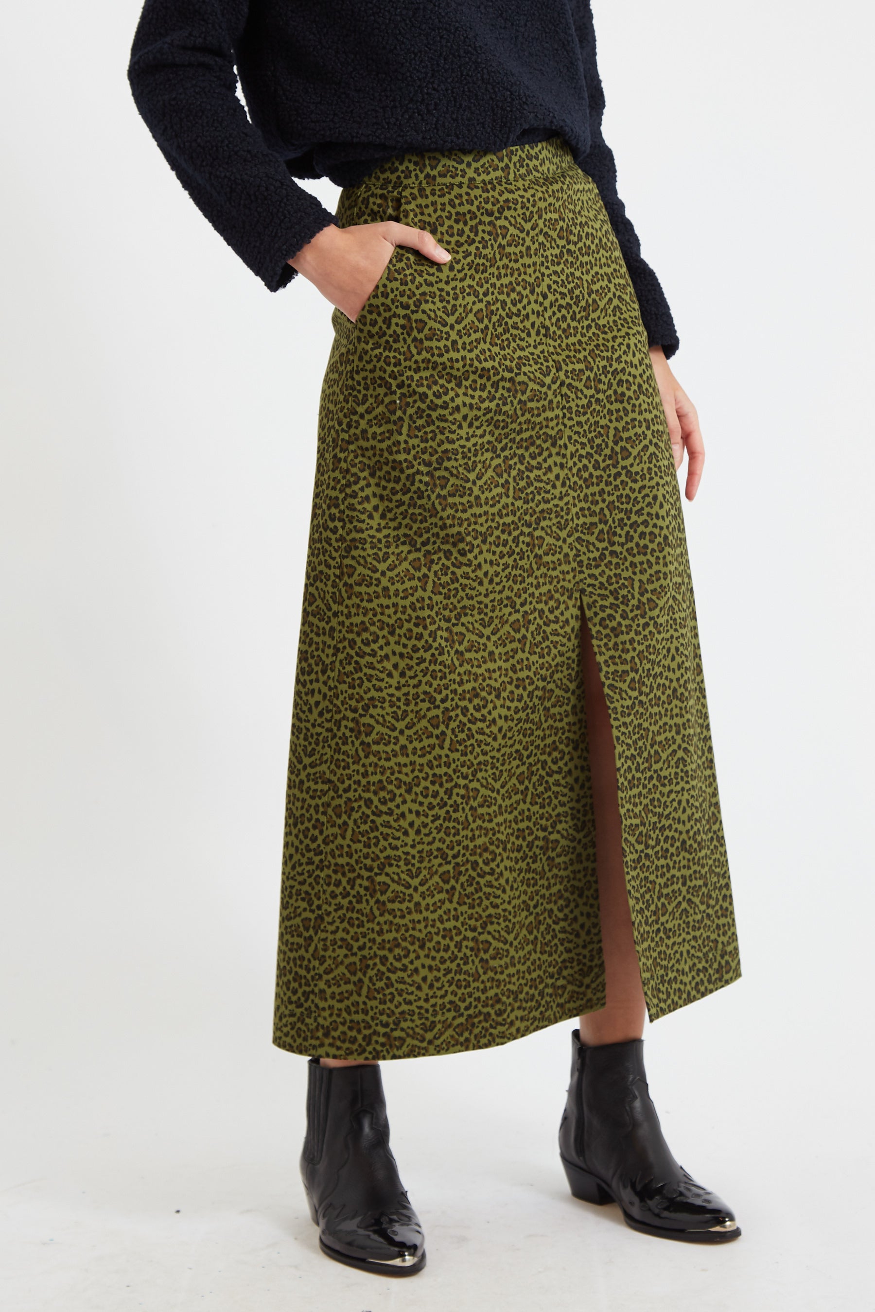 Leopard print maxi skirt green hotsell