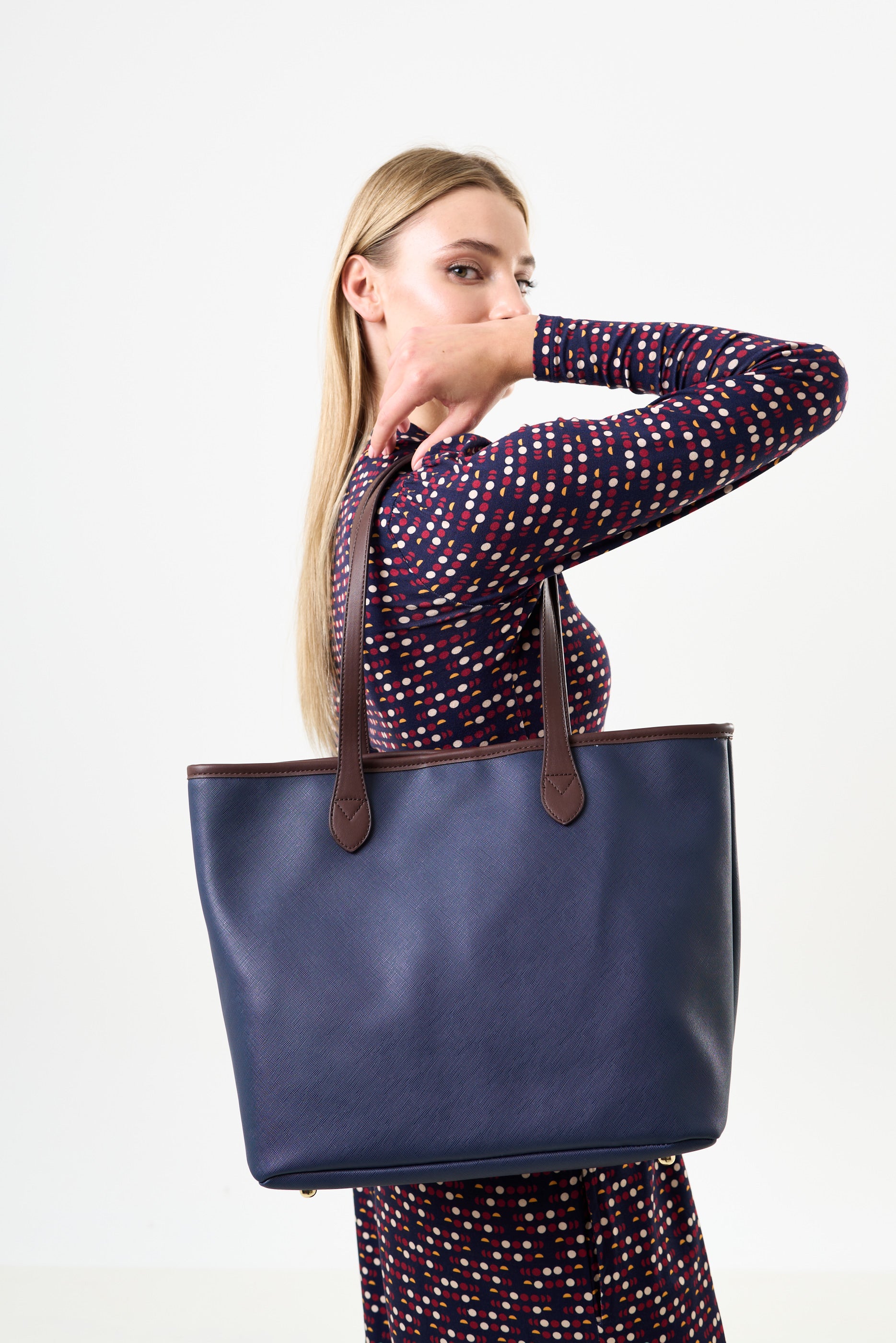 Amelia Contrast Strap Tote Bag Navy