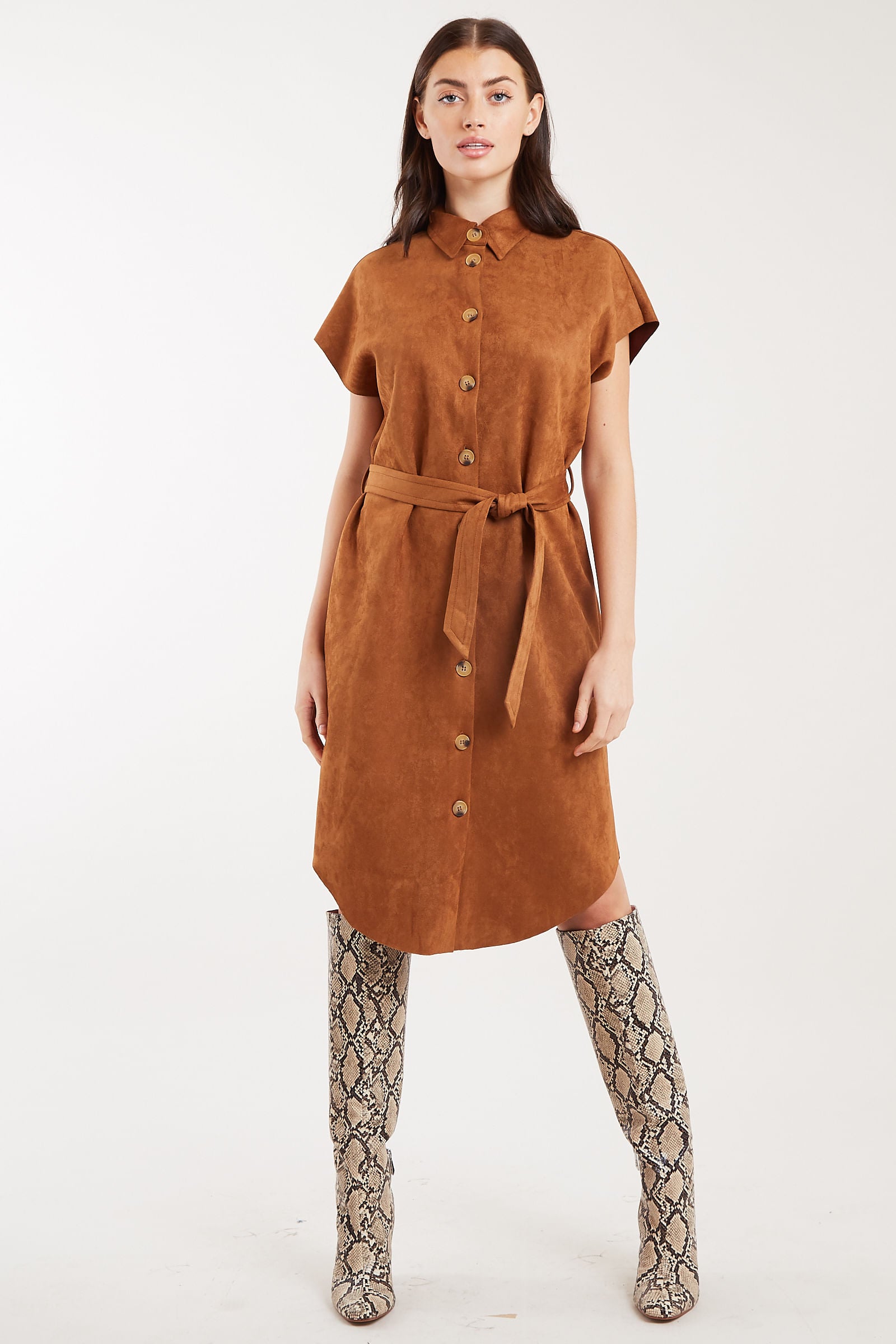 Louche Melike Faux Suede Midi Shirt Dress – JOY