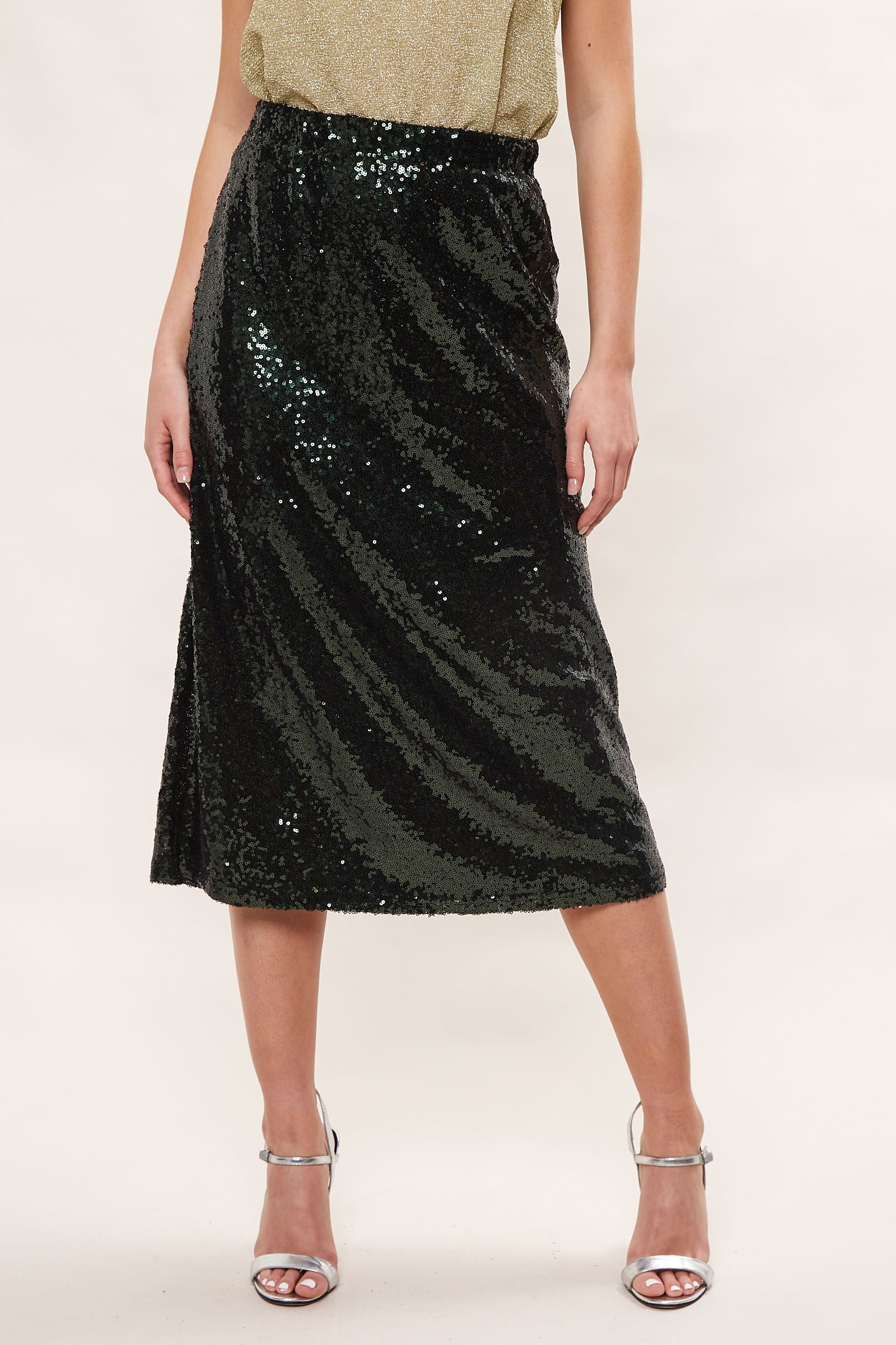 Dark green sequin midi skirt best sale