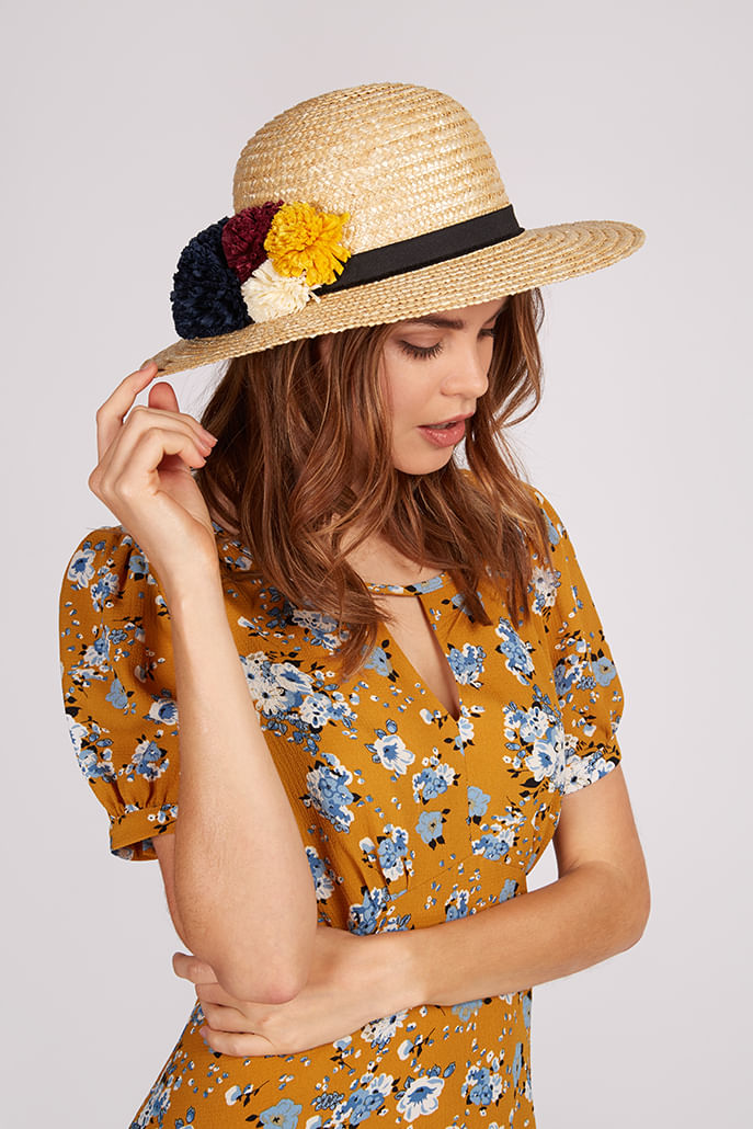 Louche Louise Straw Boater With Raffia Pom – JOY