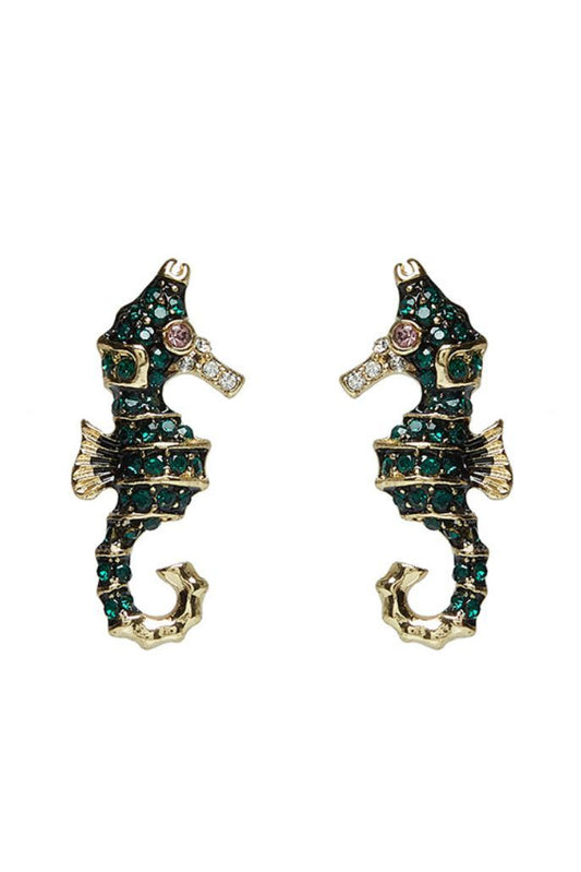 Ora Seahorse Green Stud Earrings