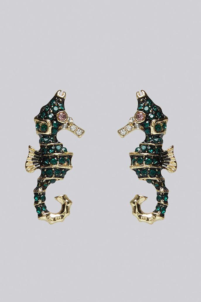 Ora Seahorse Green Stud Earrings