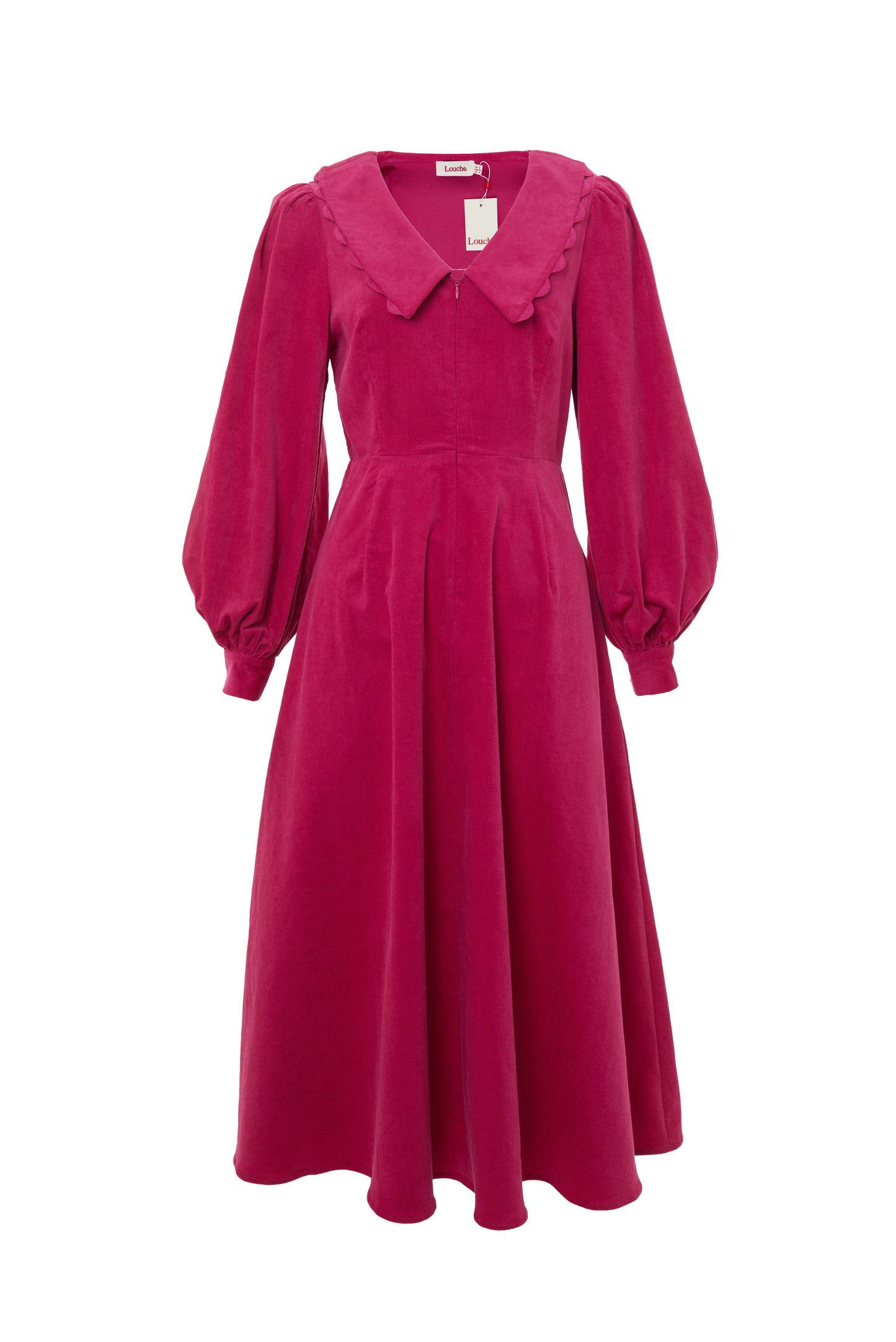 Alva Babycord Long Sleeve Midi Dress - Pink