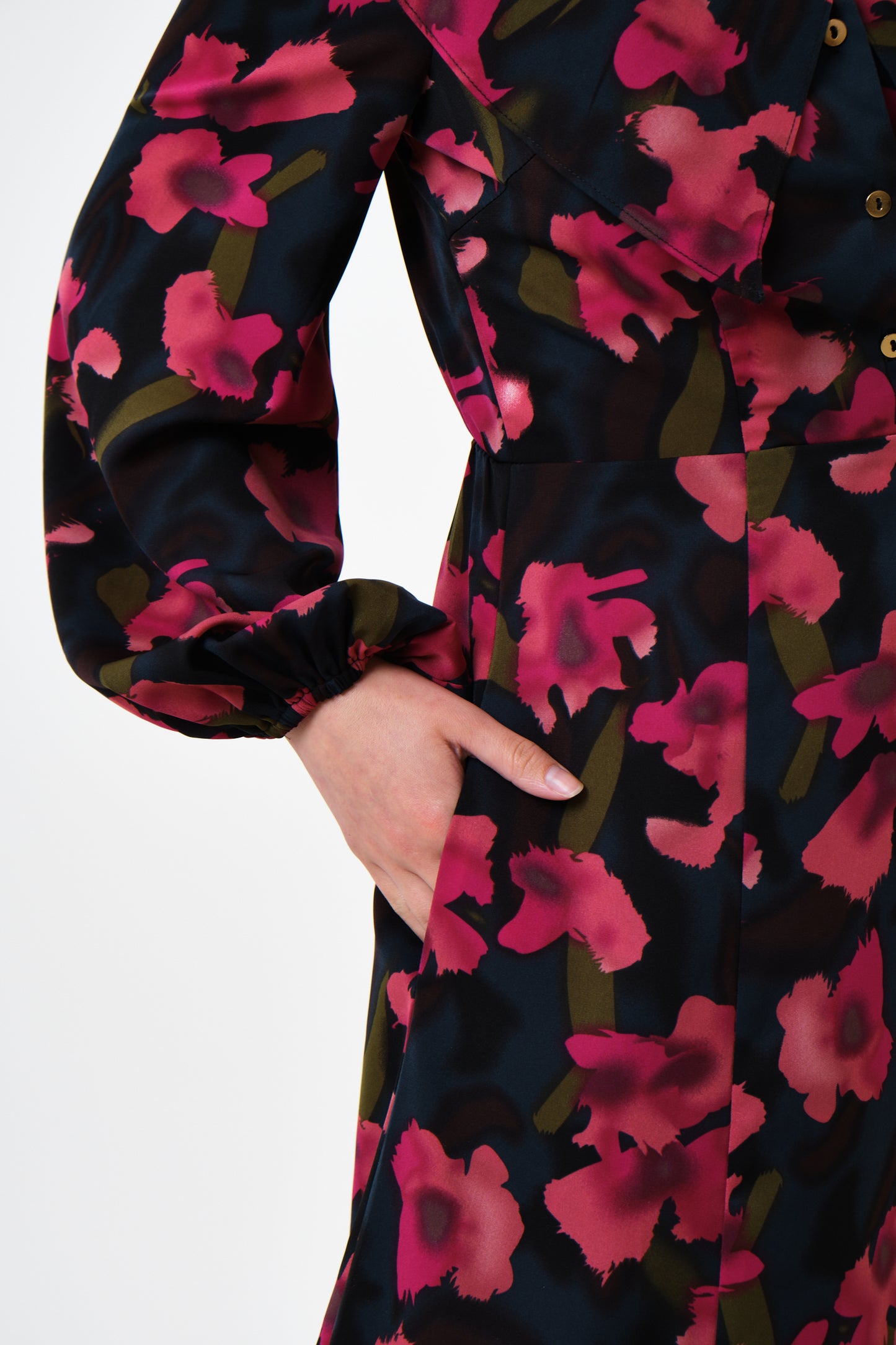 Amada Watermark Floral Print Long Sleeve Midaxi Dress