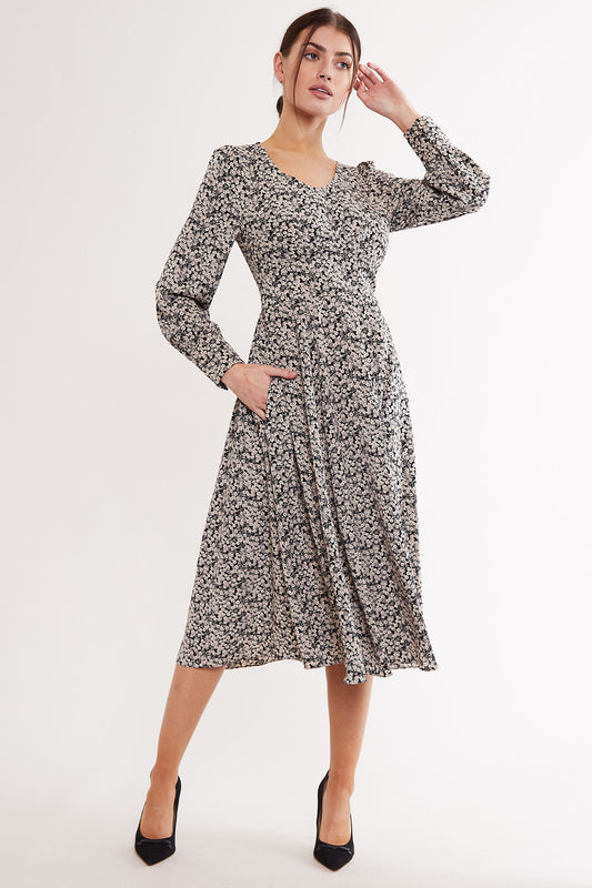 Louche Arwen Ramble Print V Front & Back Midi Dress