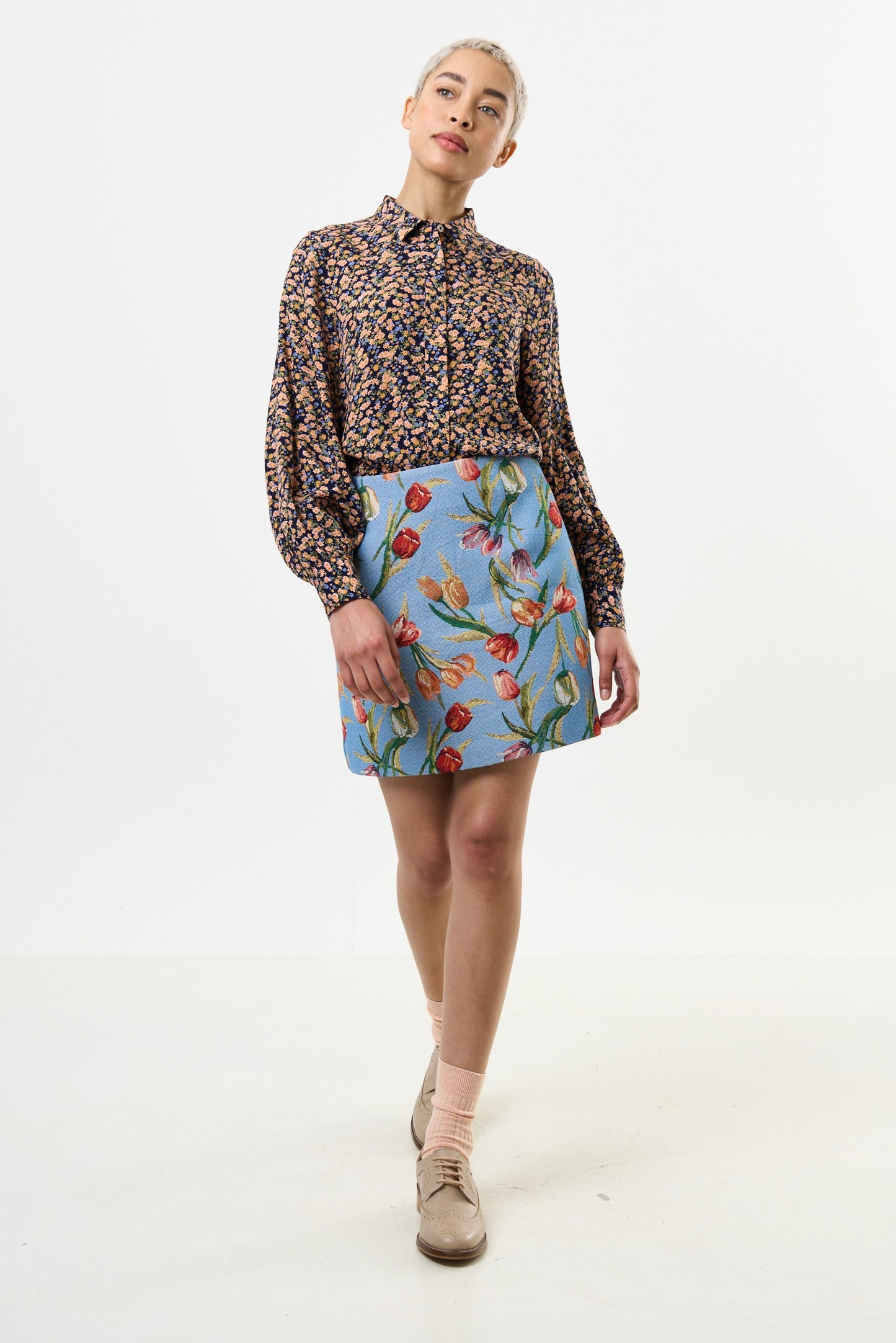 Aubin Tulip Jacquard A-line Mini Skirt - Blue