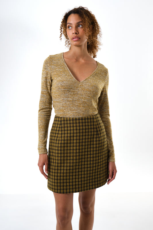 Aubin Wyoming Check A-Line Mini Skirt - Mustard