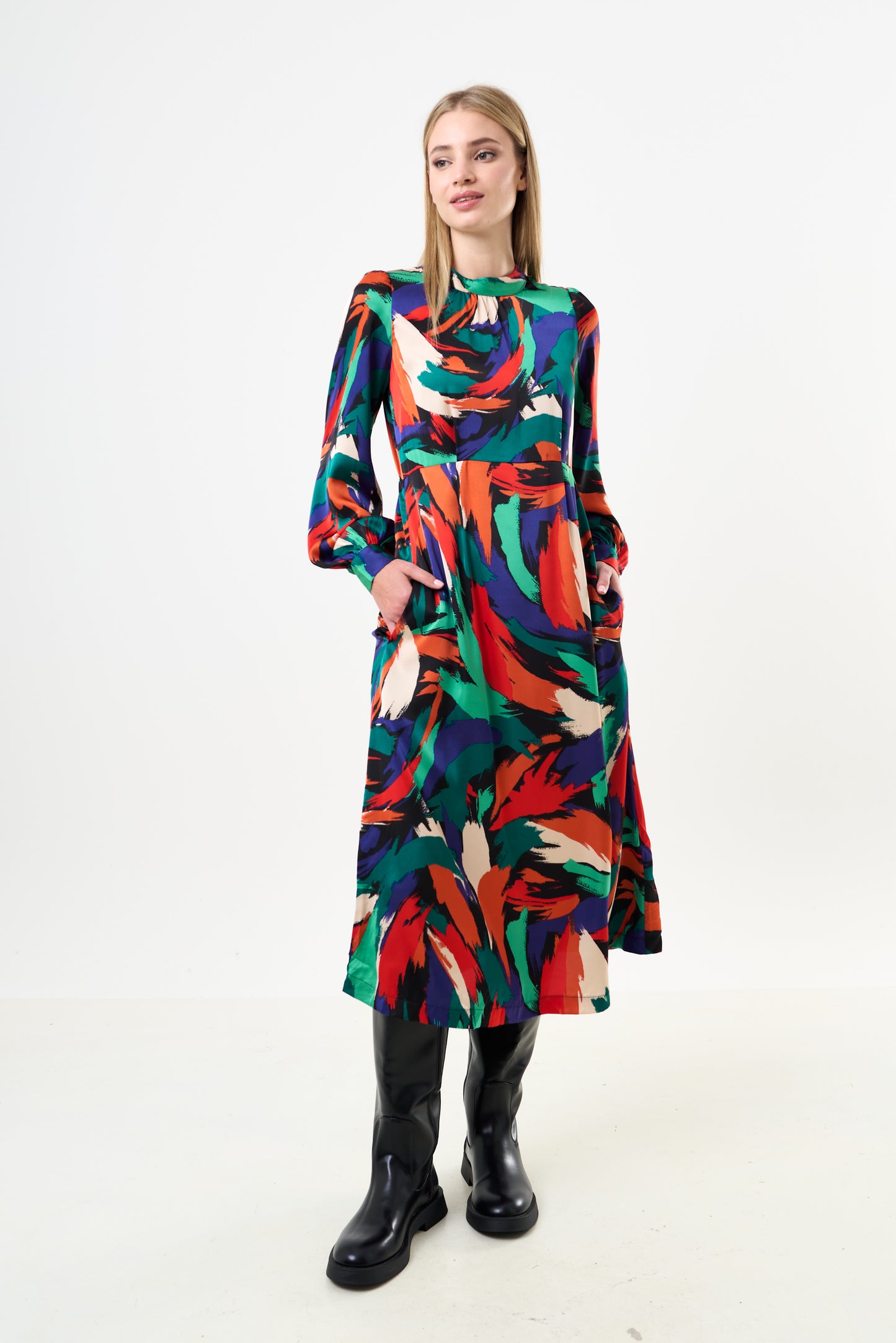 Avion Hofmann Print Long Sleeve Midi Dress