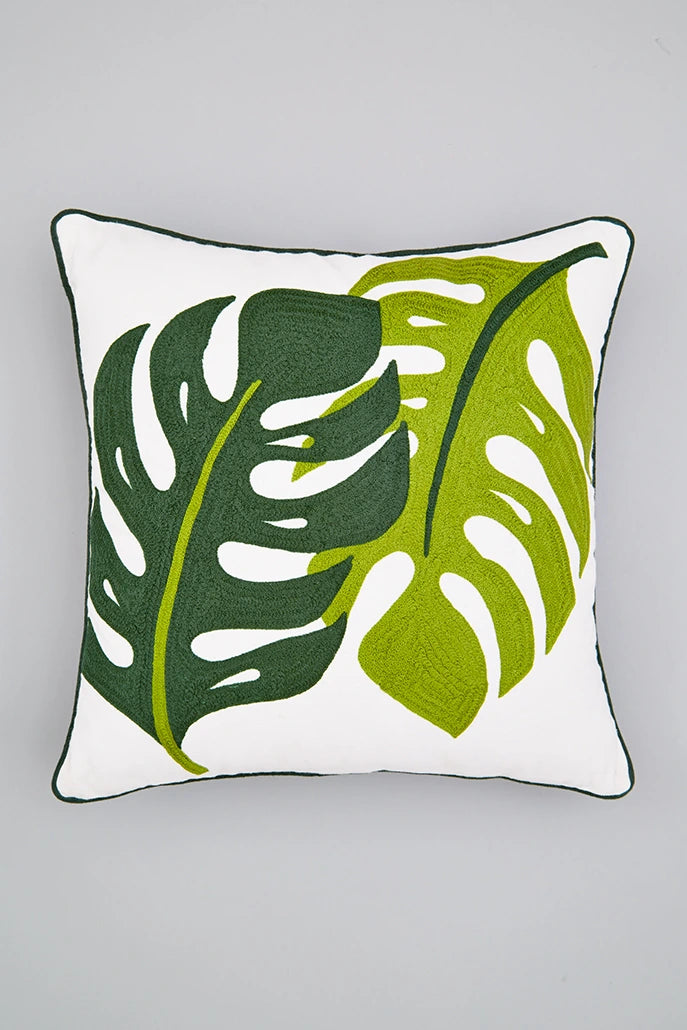 Monstera Embroidered Leaf Cushion