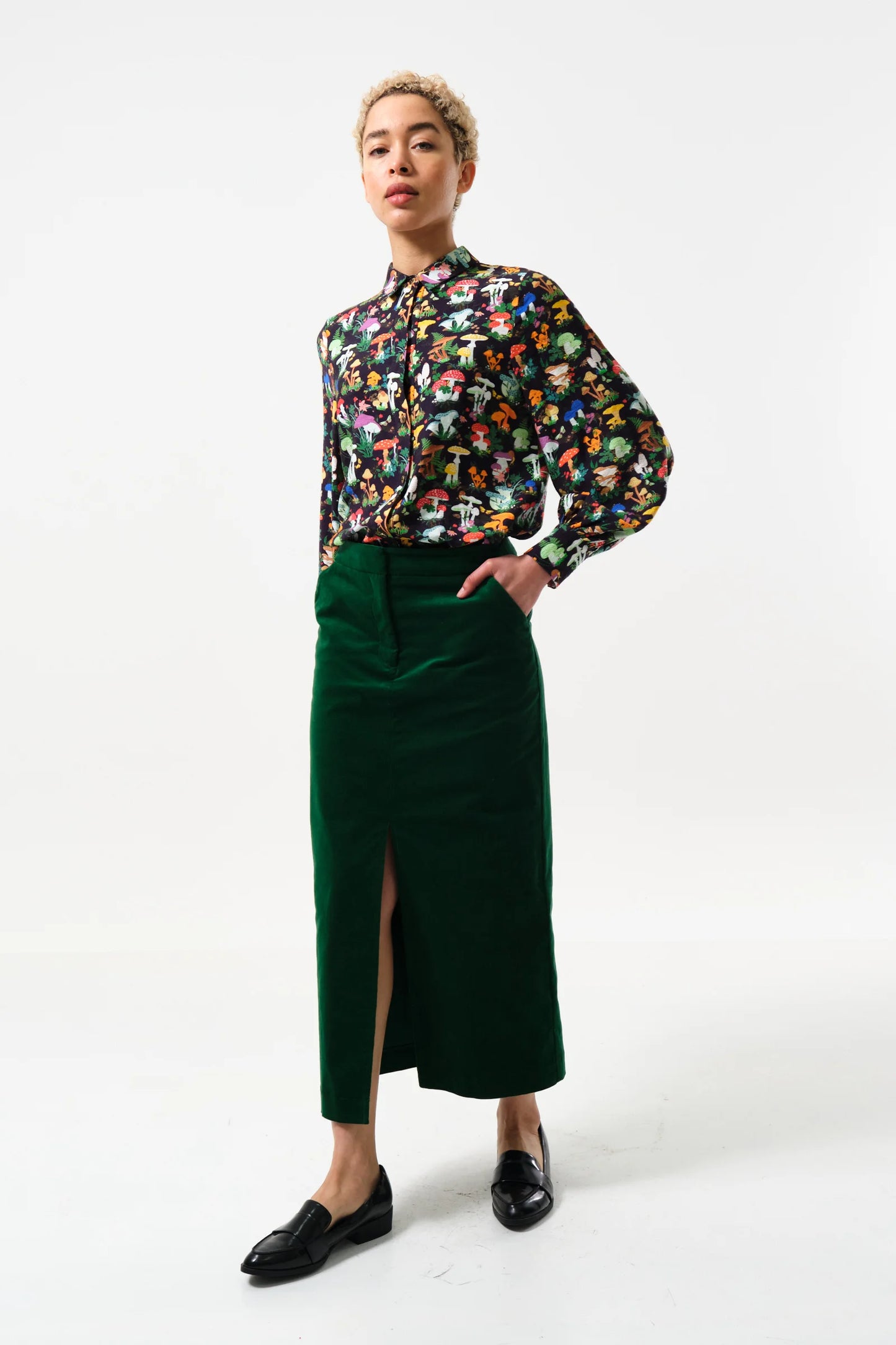 Balthazar Baby Cord Dark Green Midi Pencil Skirt