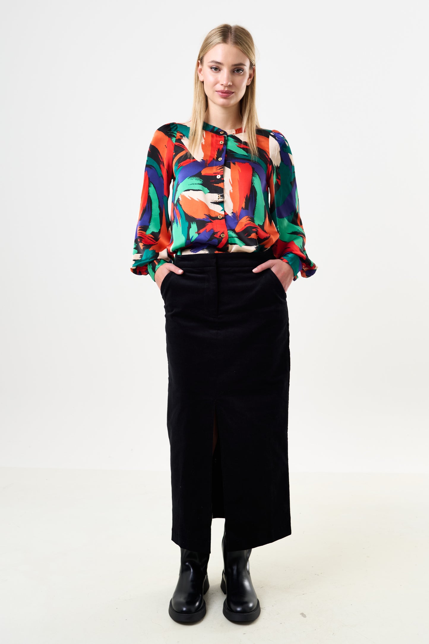 Balthazar Babycord Black Midi Pencil Skirt