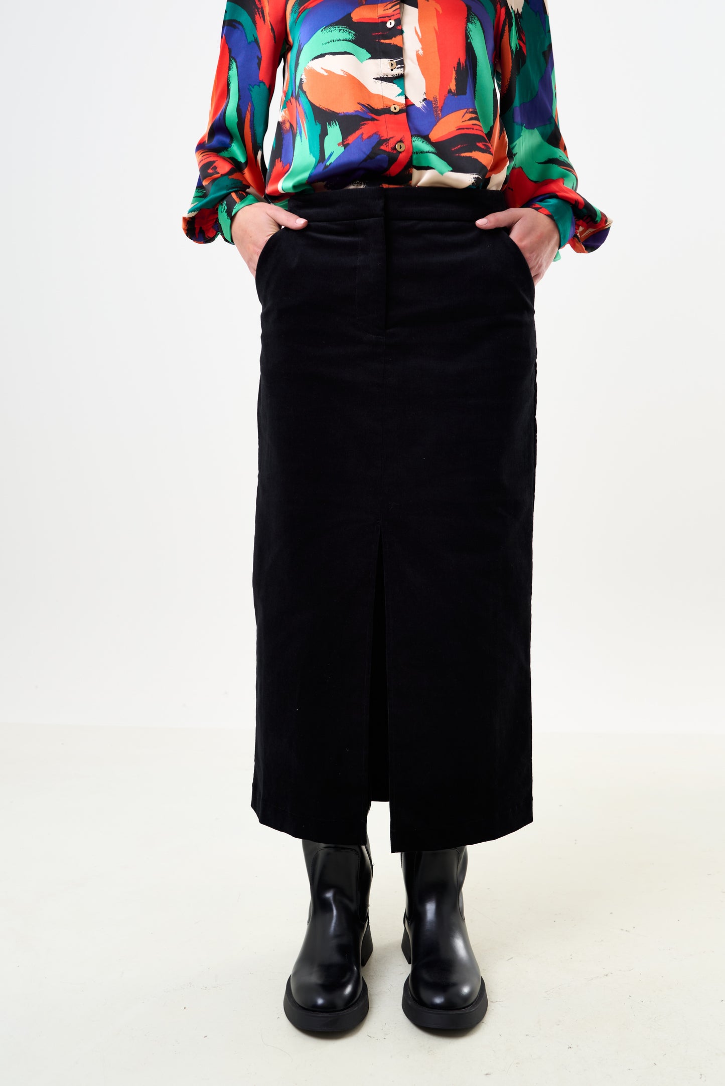 Balthazar Babycord Black Midi Pencil Skirt