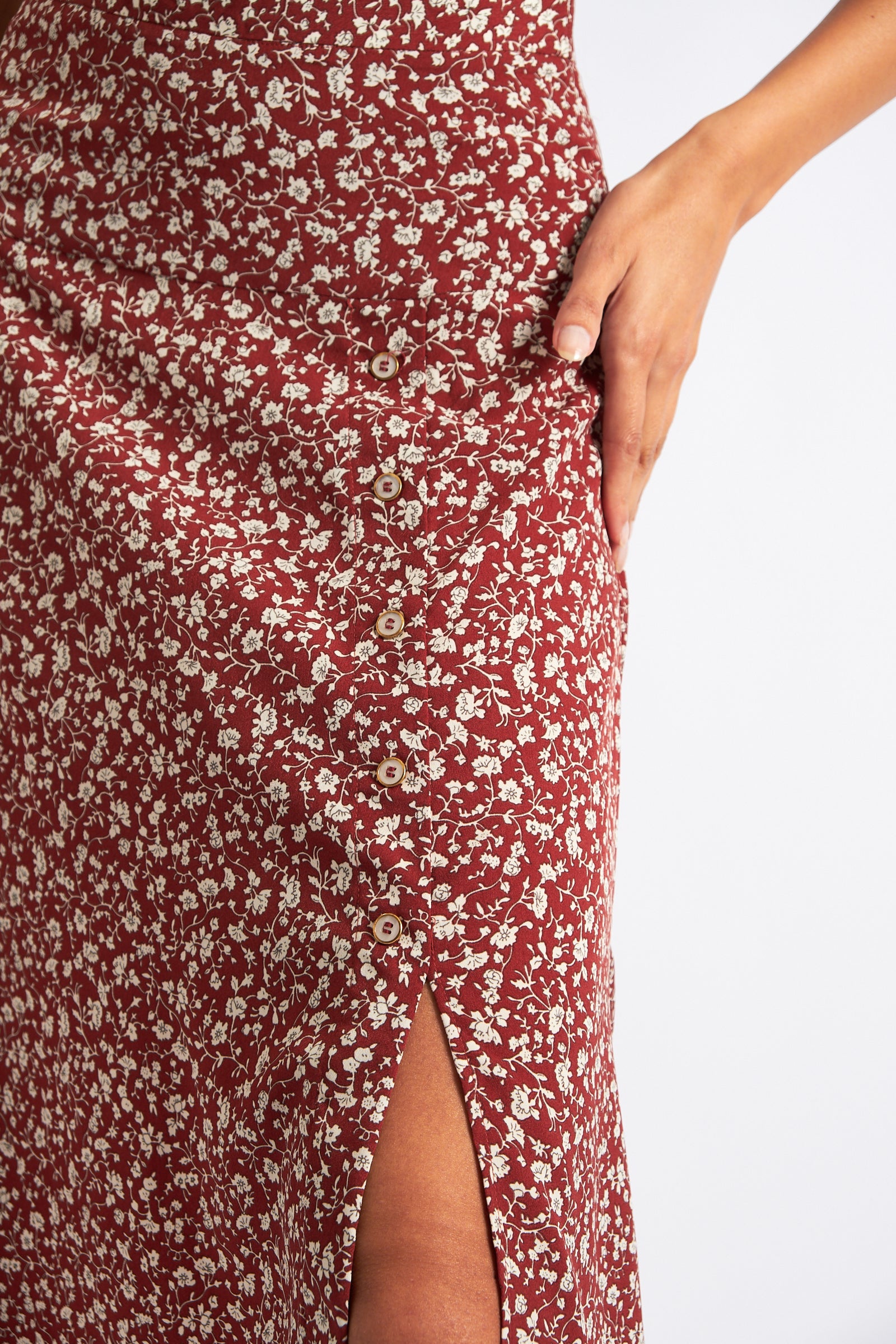 Rust floral shop midi skirt