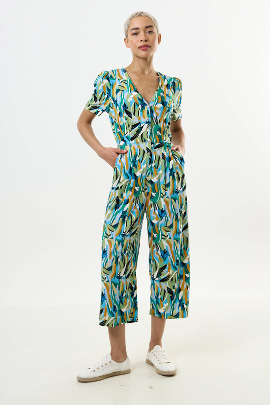 Belen Brushstroke Print V-neck Jumpsuit