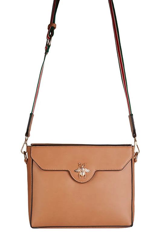 Bella Stripe Strap Crossbody Bag in Tan