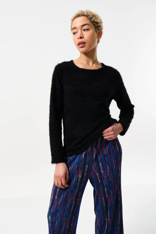 Blanka Eyelash Rib Black Long Sleeve Jumper