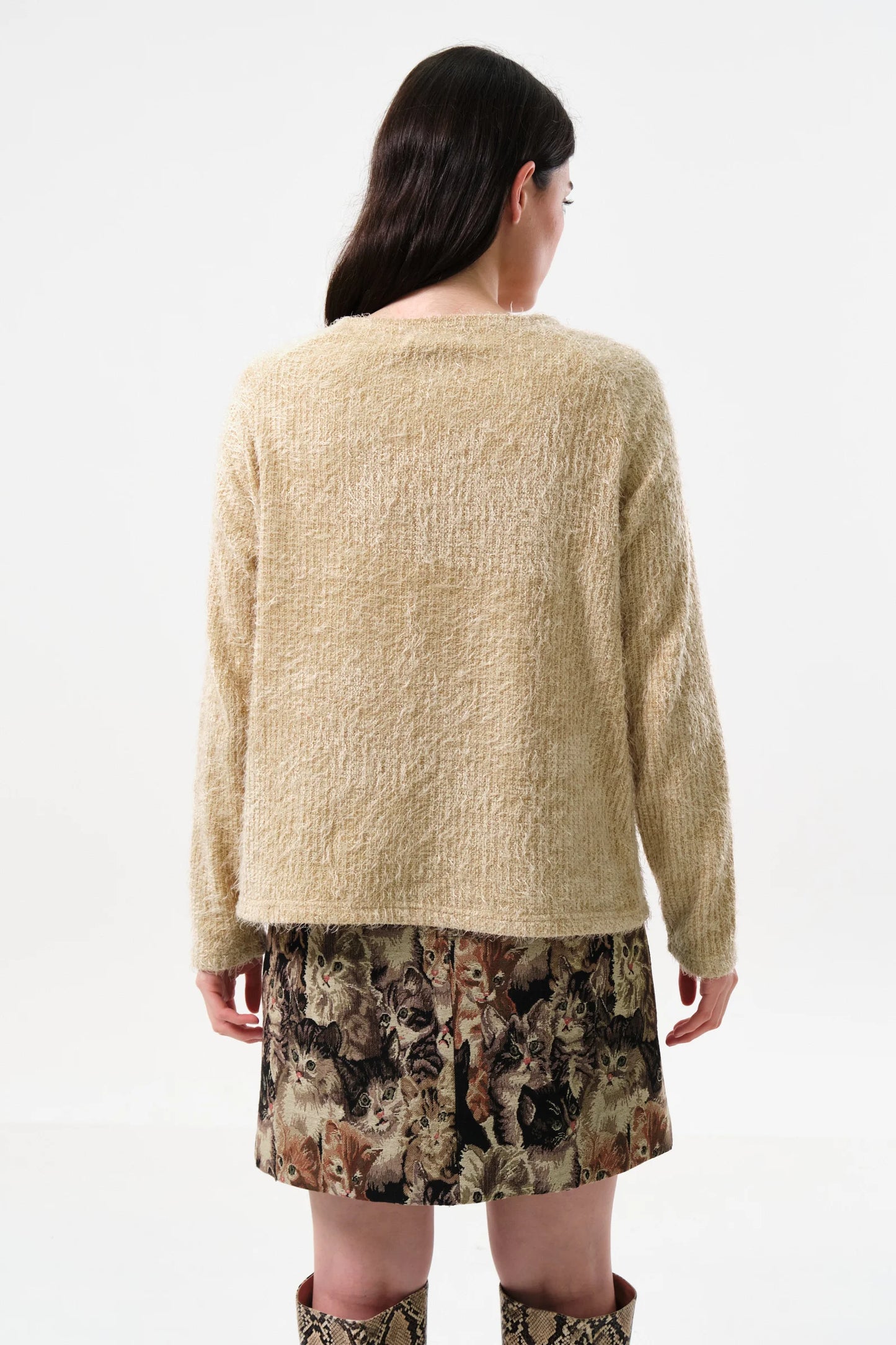 Blanka Eyelash Long Sleeve Beige Jumper