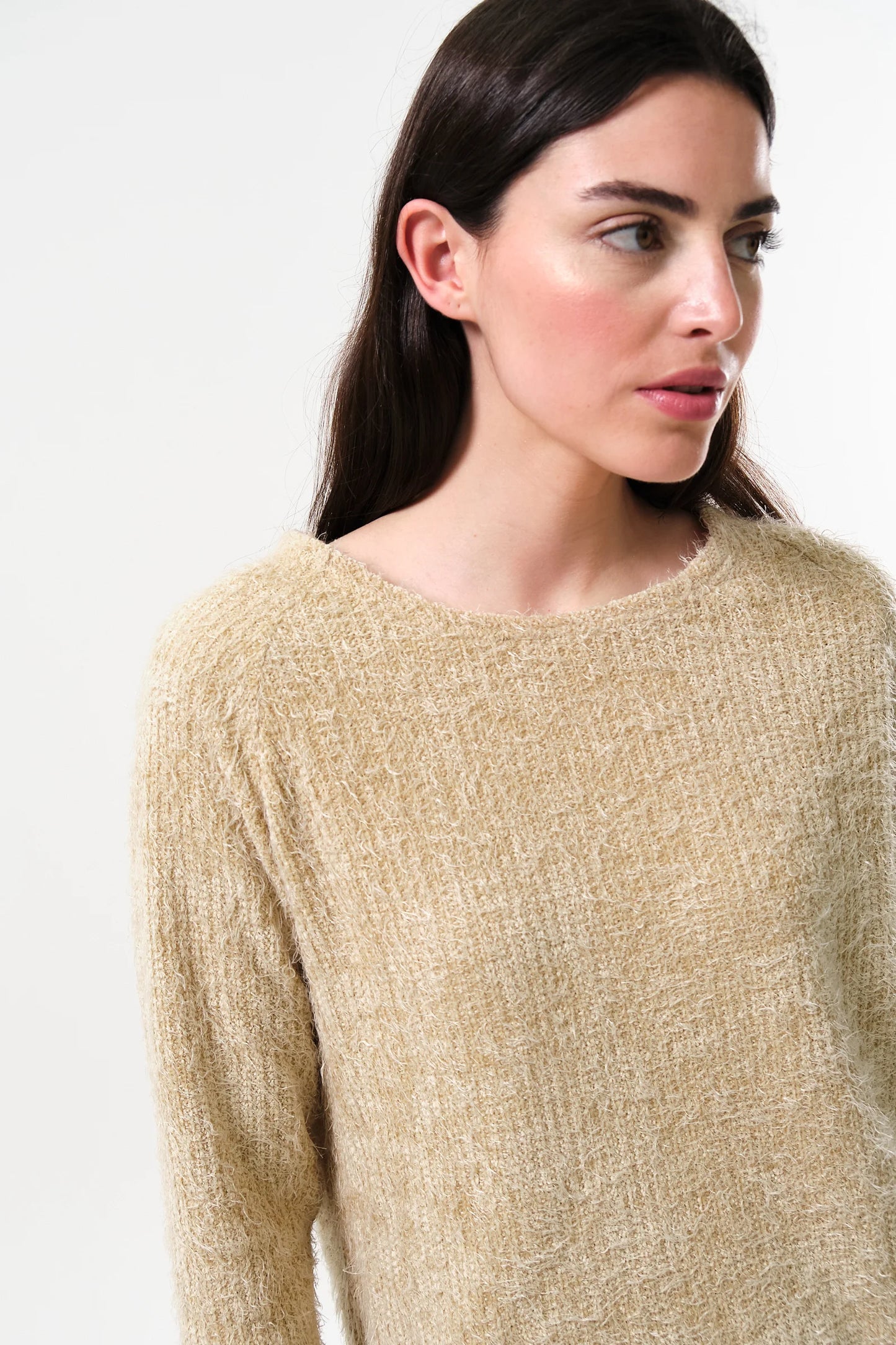 Blanka Eyelash Long Sleeve Beige Jumper