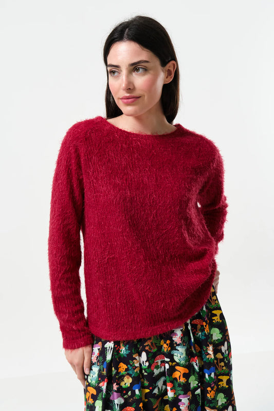 Blanka Eyelash Long Sleeve Deep Red Jumper