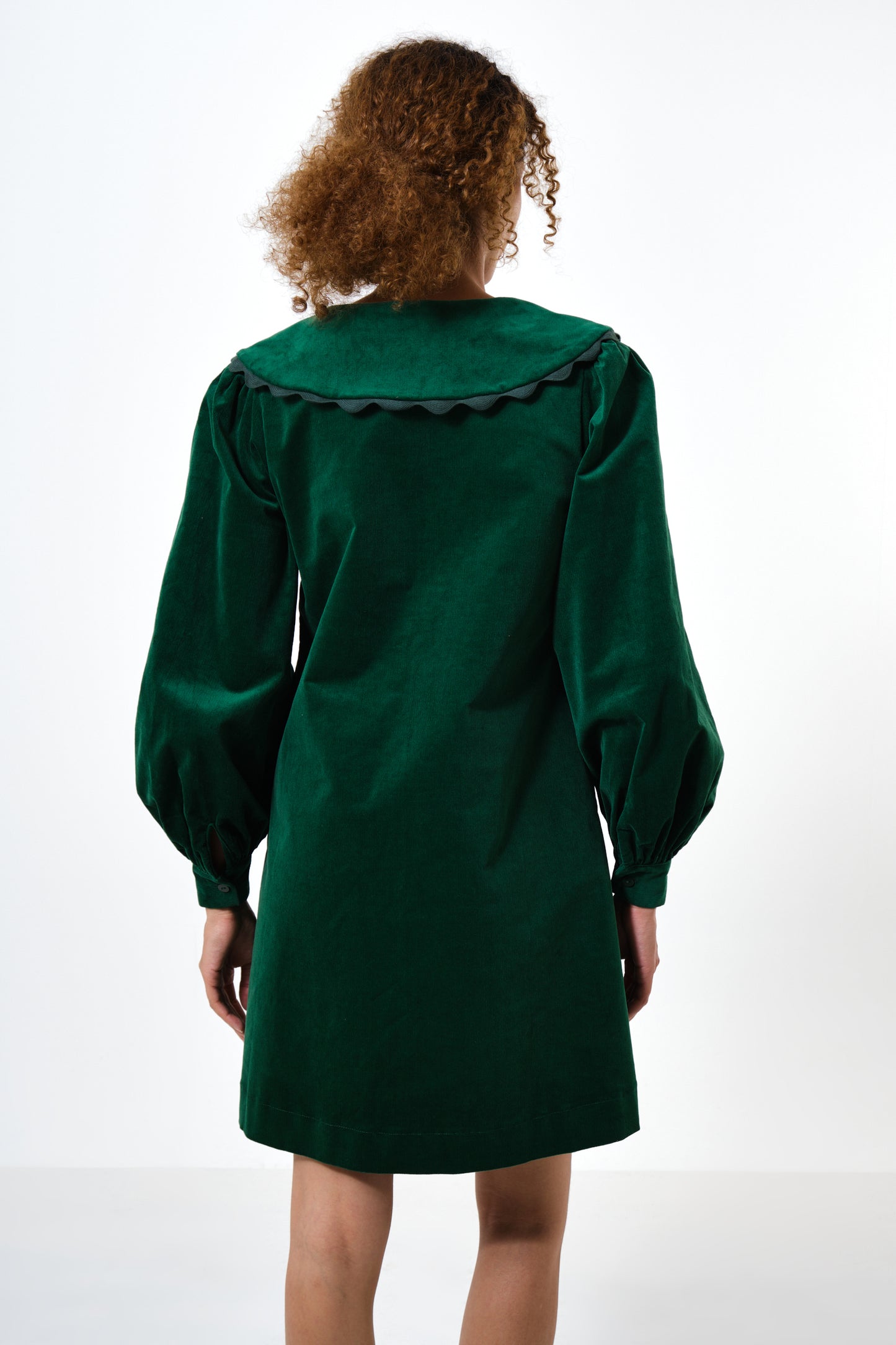 Bonny Babycord Long Sleeve Mini Dress - Dark Green