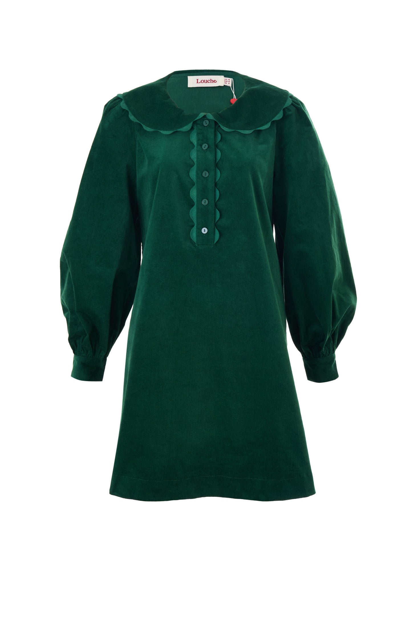 Bonny Babycord Long Sleeve Mini Dress - Dark Green