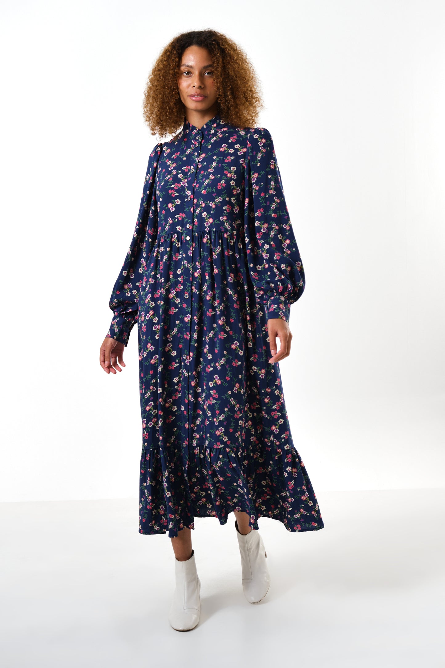 Bricia Naïve Posy Print Tiered Midi Dress - Navy