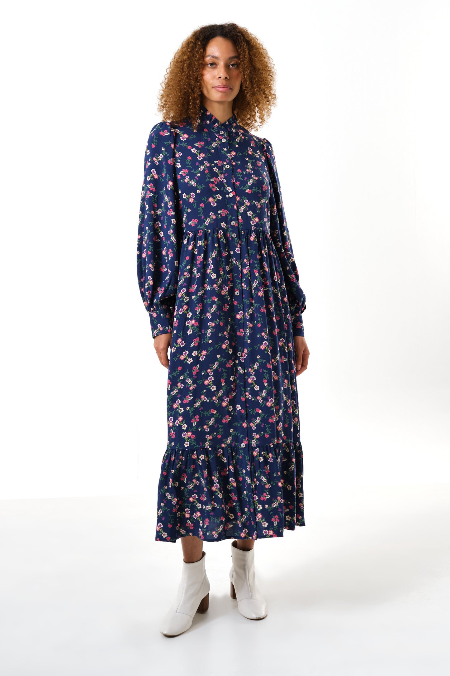 Bricia Naïve Posy Print Tiered Midi Dress - Navy