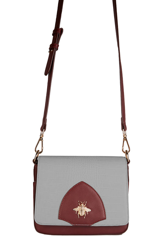 Baye  Grey & Burgundy Crossbody Bag