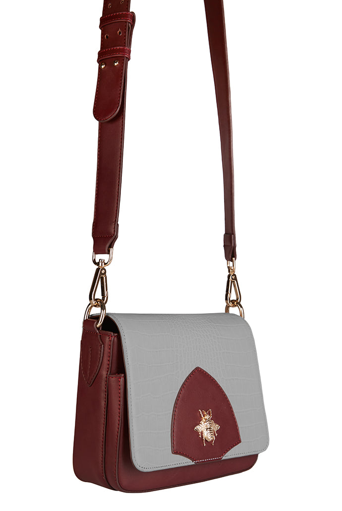 Baye  Grey & Burgundy Crossbody Bag