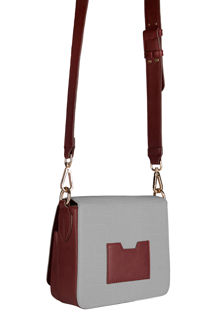 Baye  Grey & Burgundy Crossbody Bag