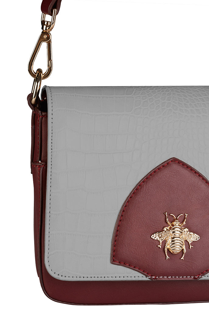 Baye  Grey & Burgundy Crossbody Bag