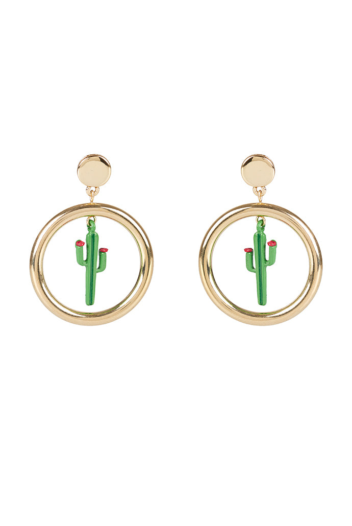 Casey Cactus Hoop Gold Earrings