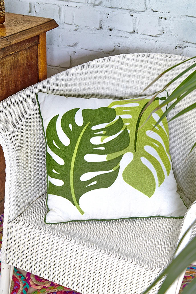 Monstera Embroidered Leaf Cushion