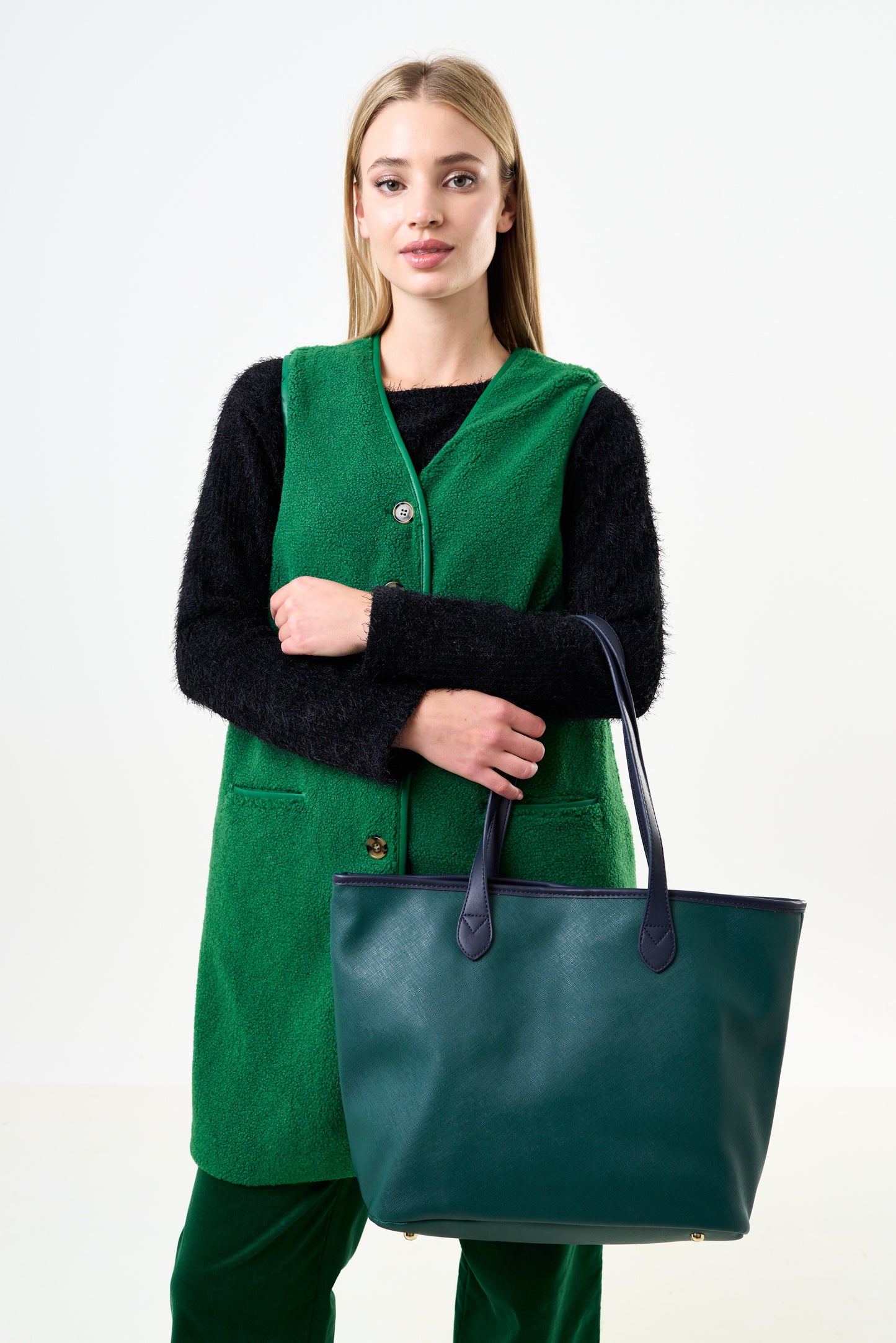 Amelia Contrast Strap Tote Bag  - Green