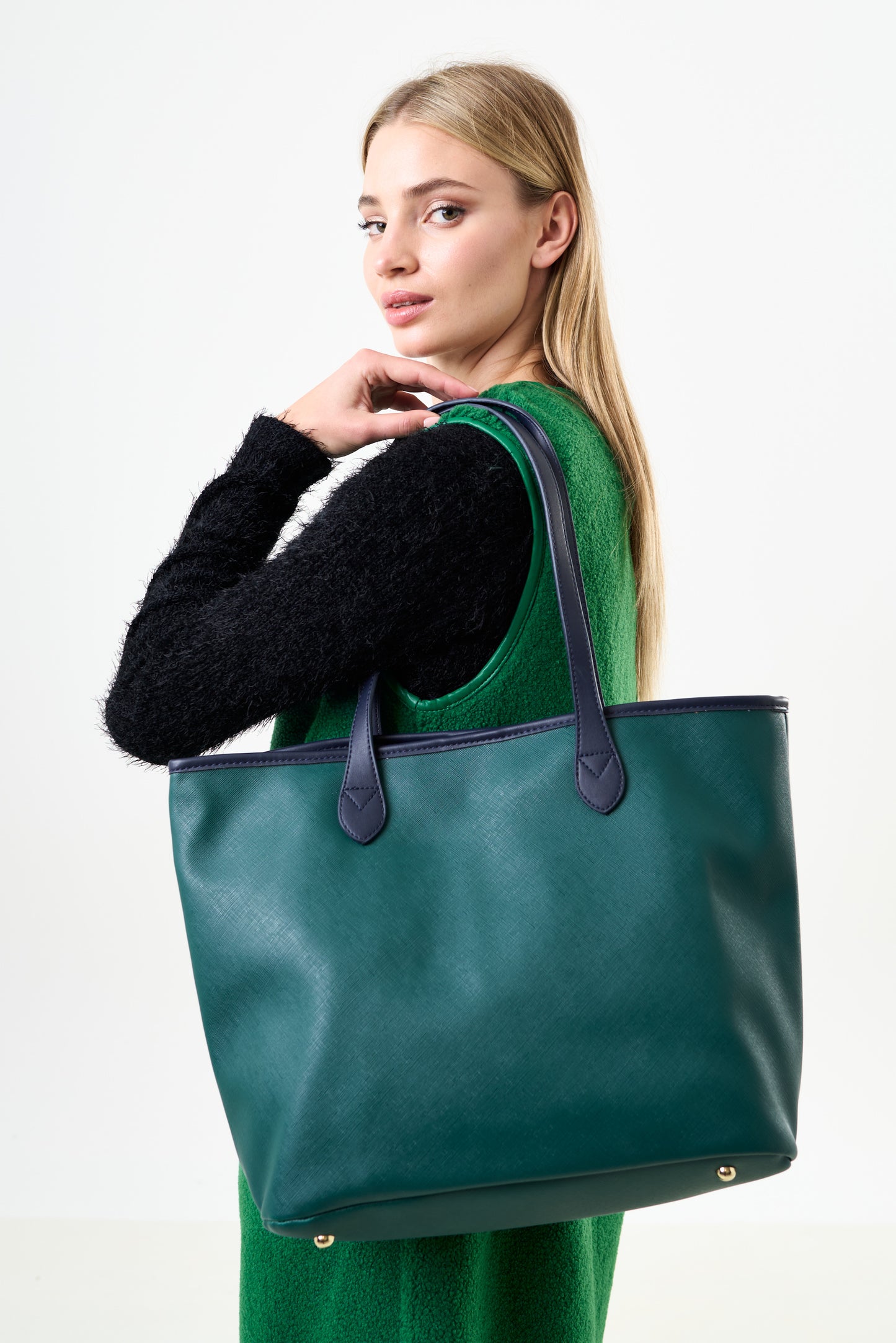 Amelia Contrast Strap Tote Bag  - Green