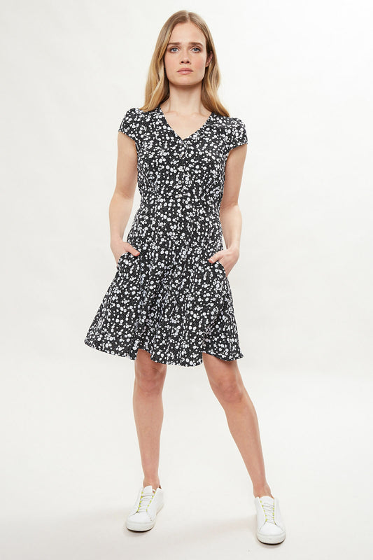 Cathleen Black And White Flower Dot MiniTea Dress