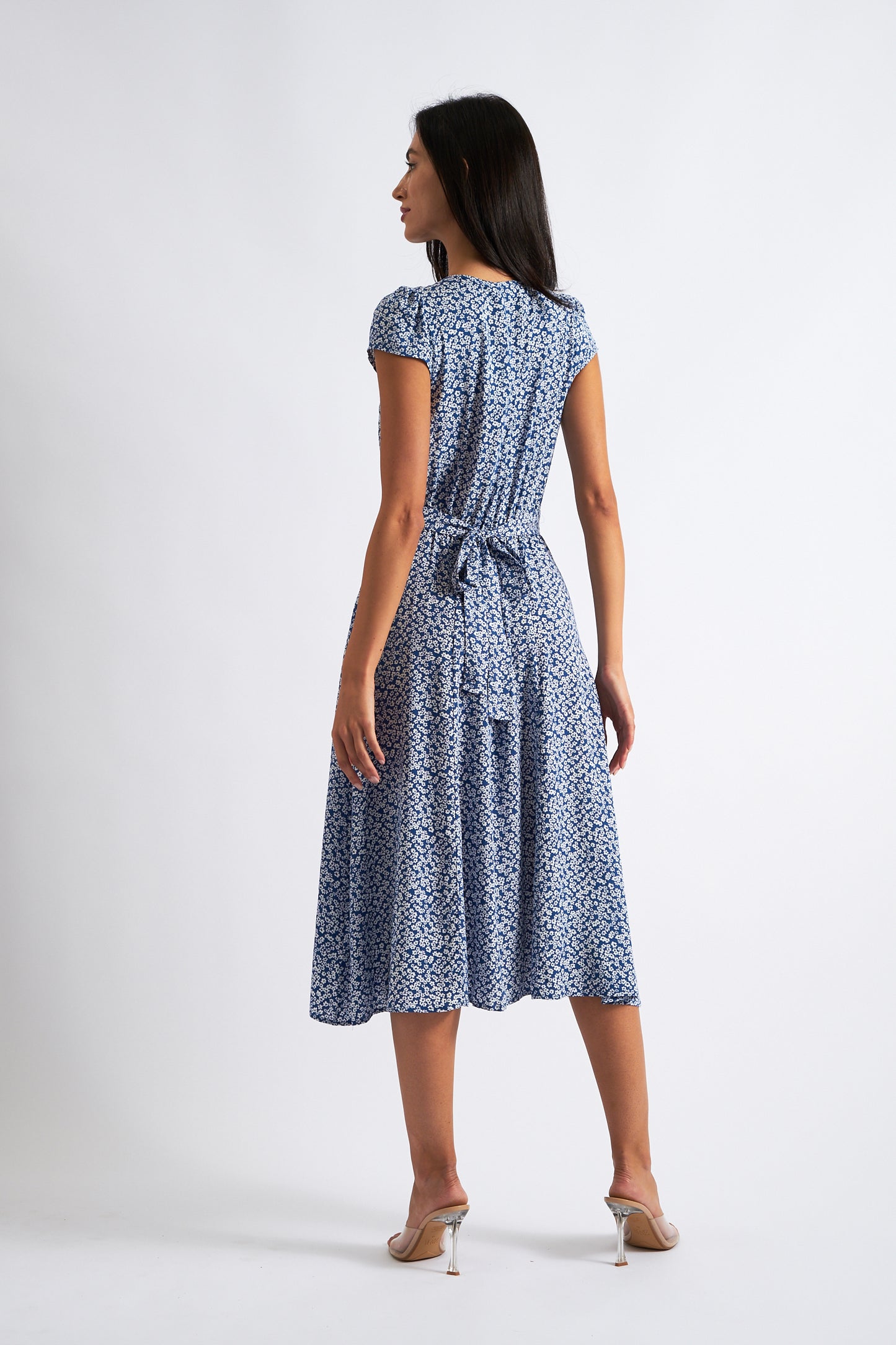 Cathy Ditsy Midi Tea Dress Blue