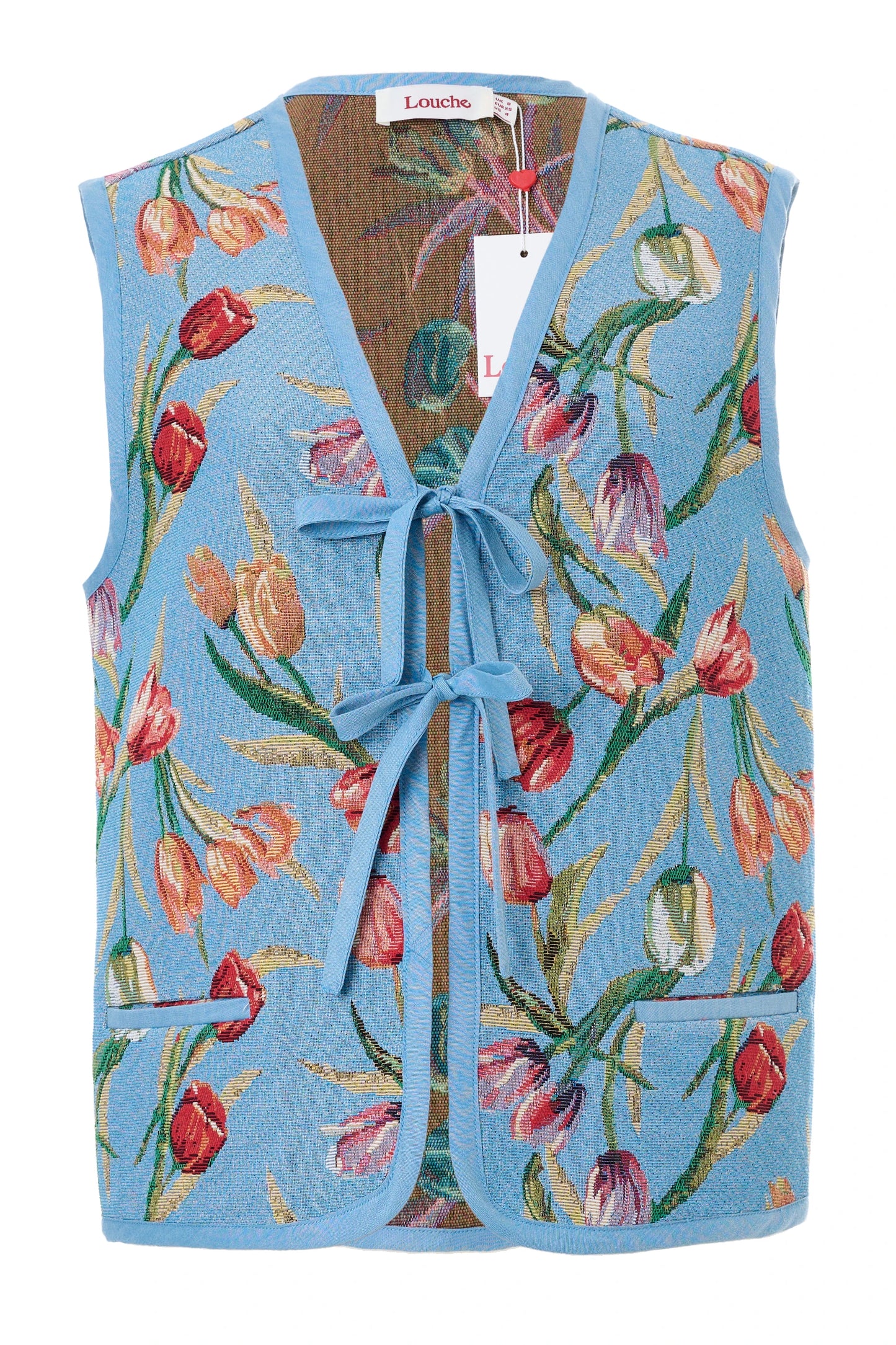 Claude Tulip Jacquard Tie Front Waistcoat - Blue