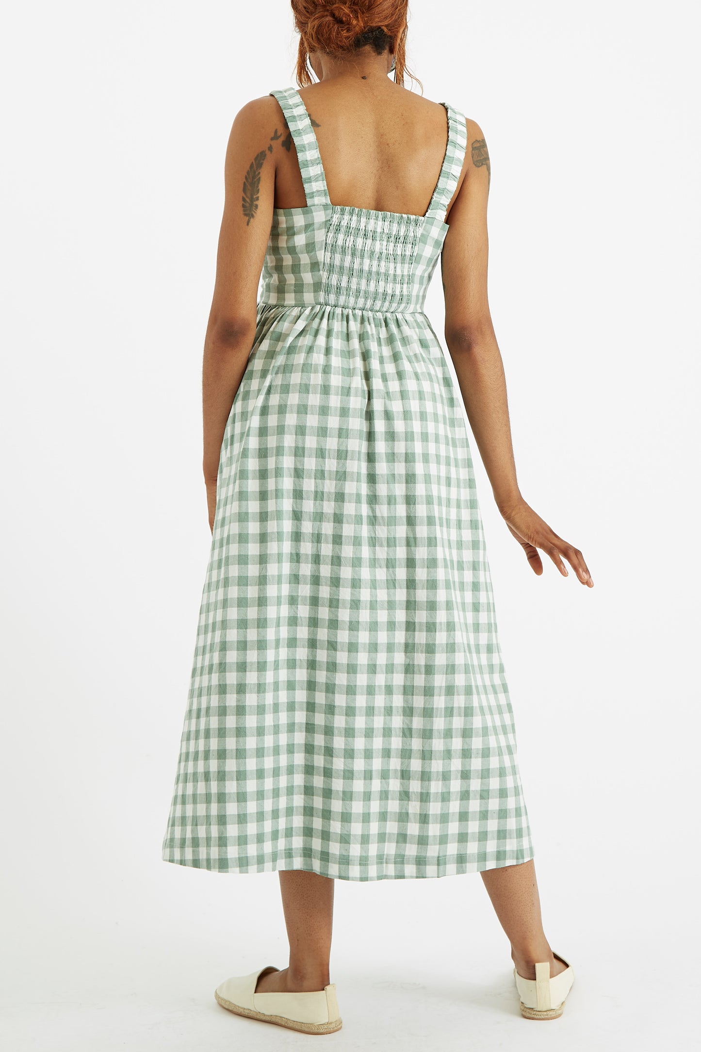 Clover Picnic Check Button Through Midi Sundress - Green