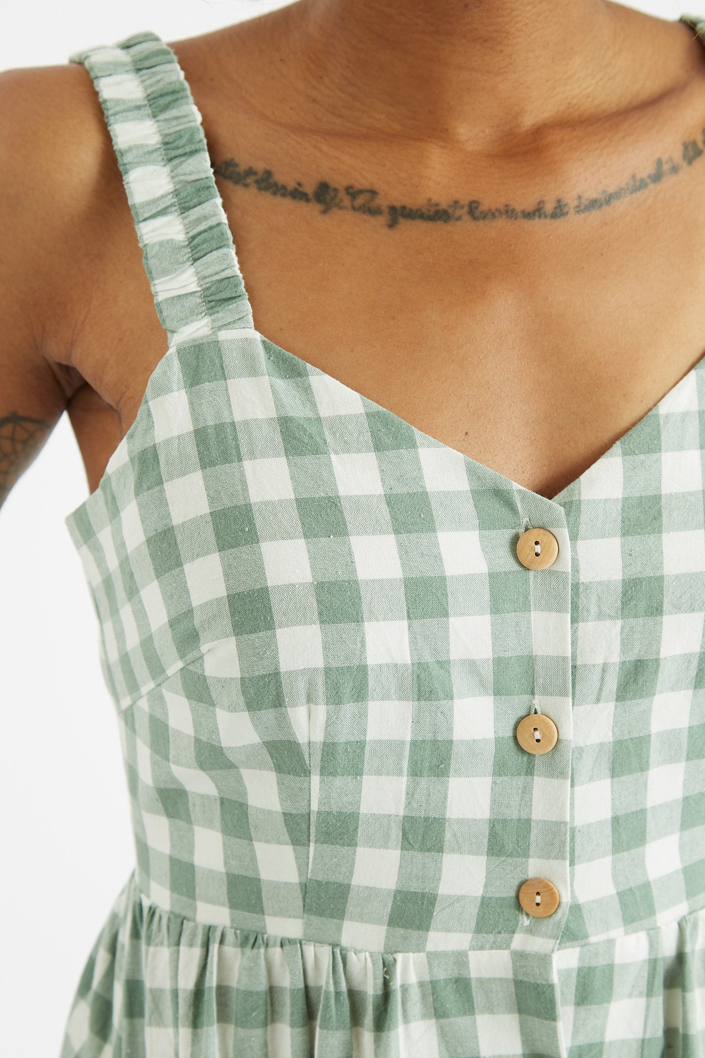 Clover Picnic Check Button Through Midi Sundress - Green