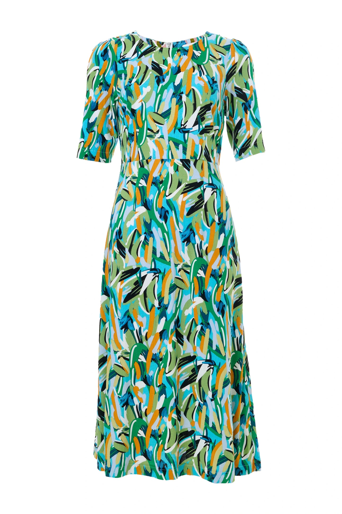 Corrine Brushstroke Print Short Sleeve Midi Dress - Green