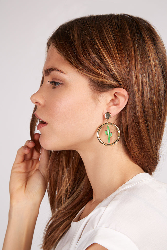 Casey Cactus Hoop Gold Earrings