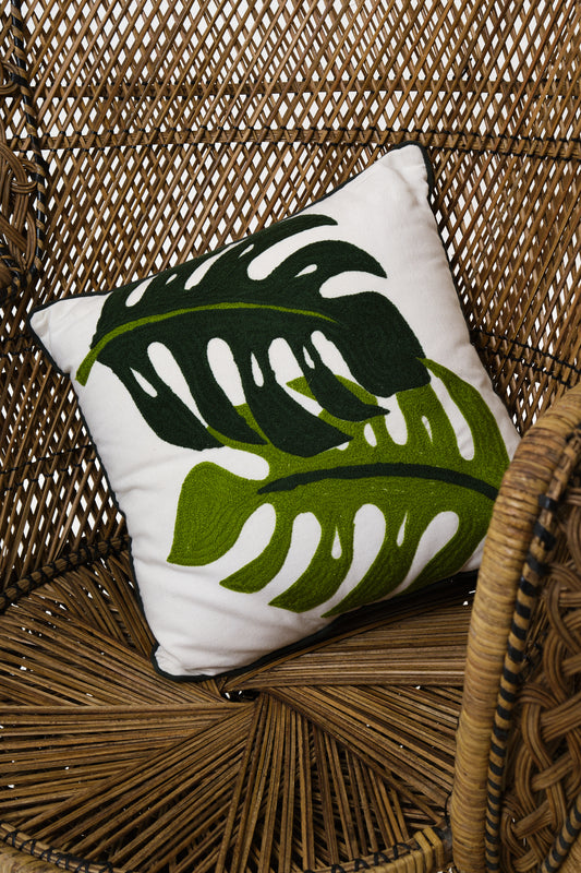 Monstera Embroidered Leaf Cushion