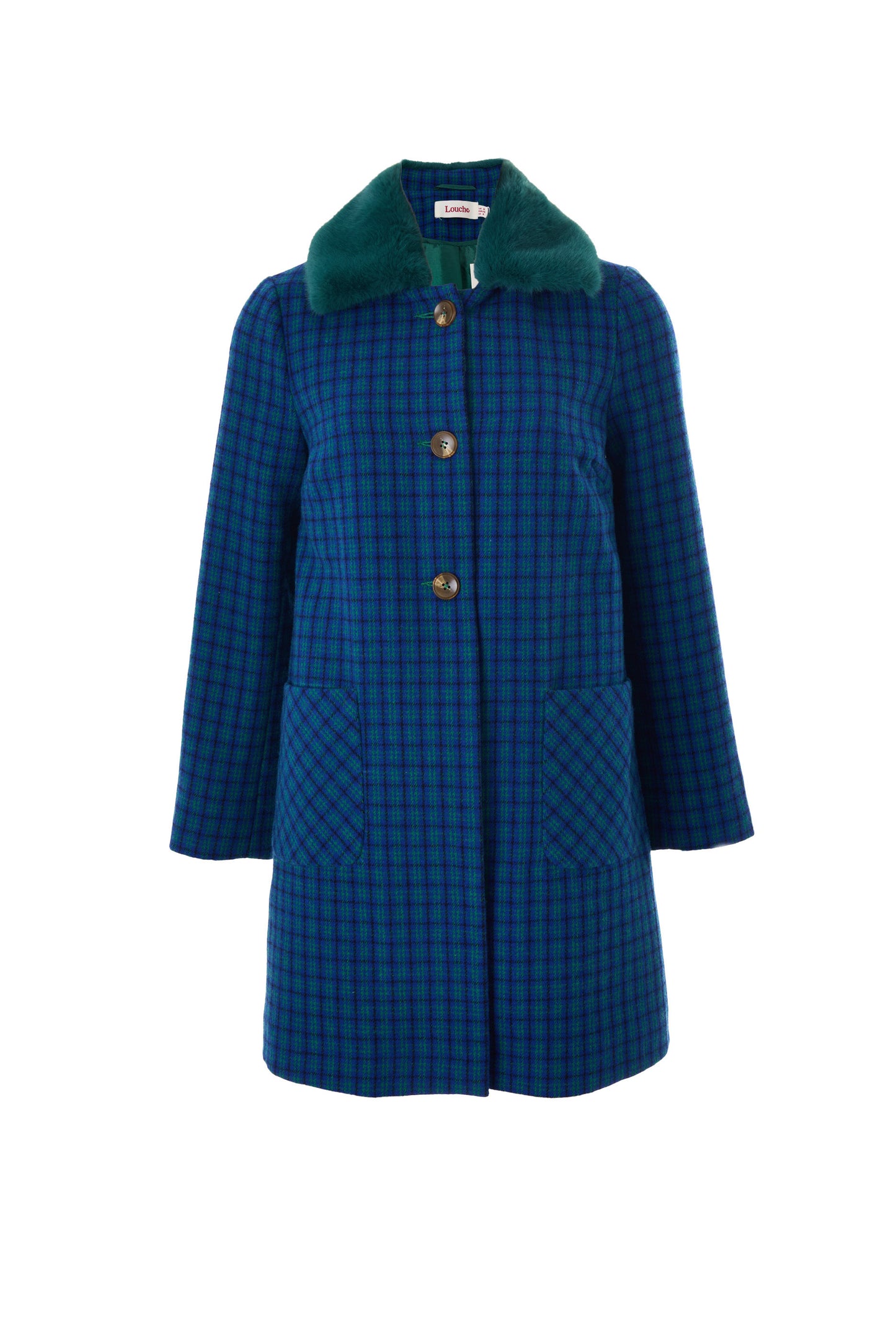 Dryden Wyoming Check Faux Fur Collar Coat - Blue