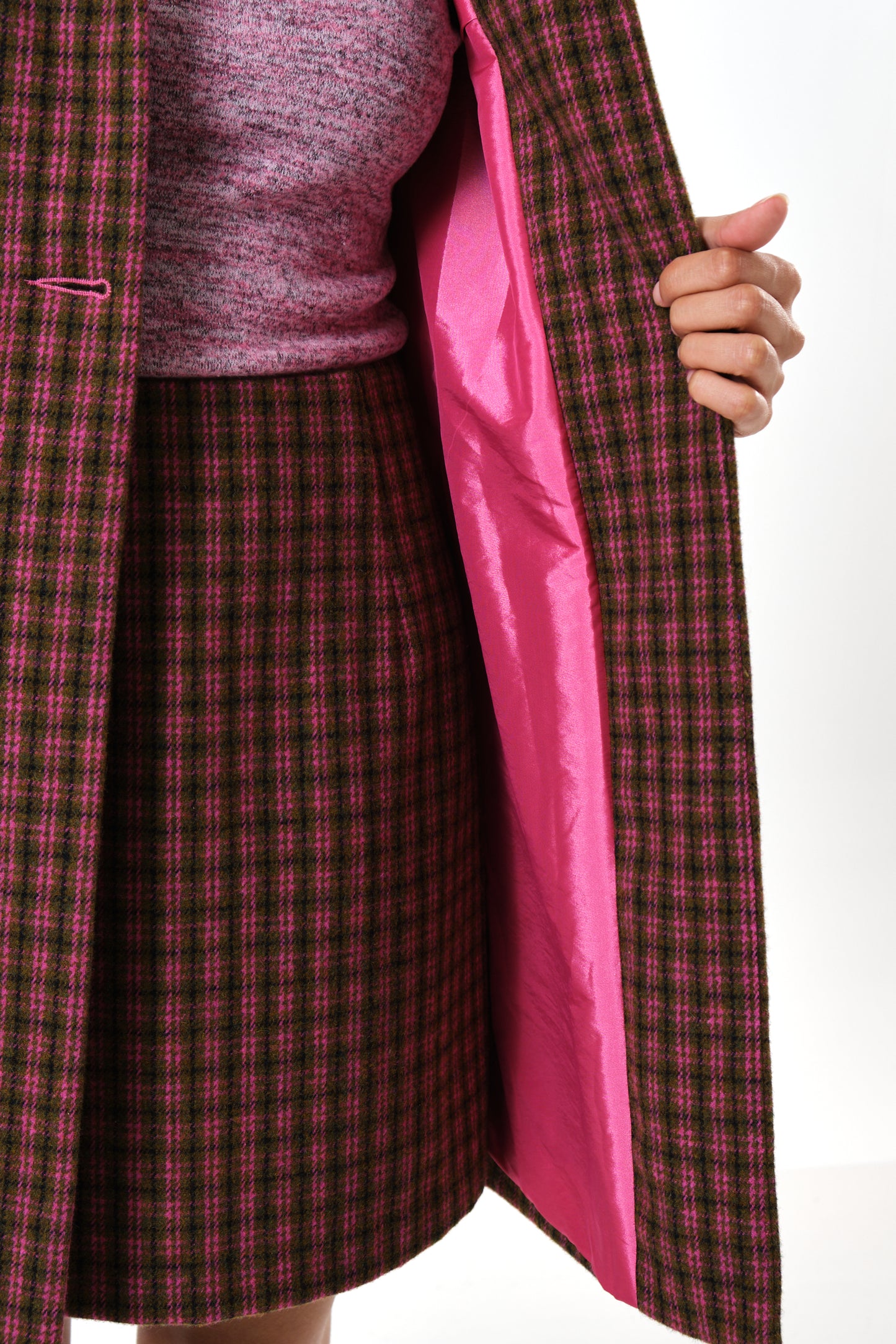 Dryden Wyoming Check Faux Fur Collar Coat - Pink