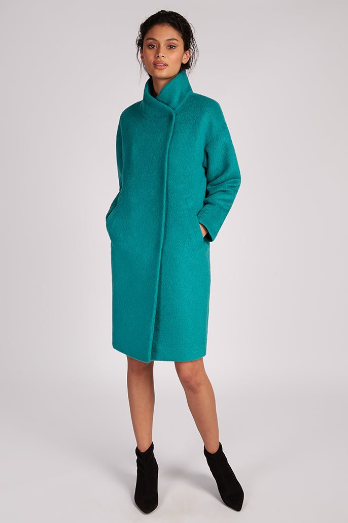 Donalda Turquoise High Neck Coat