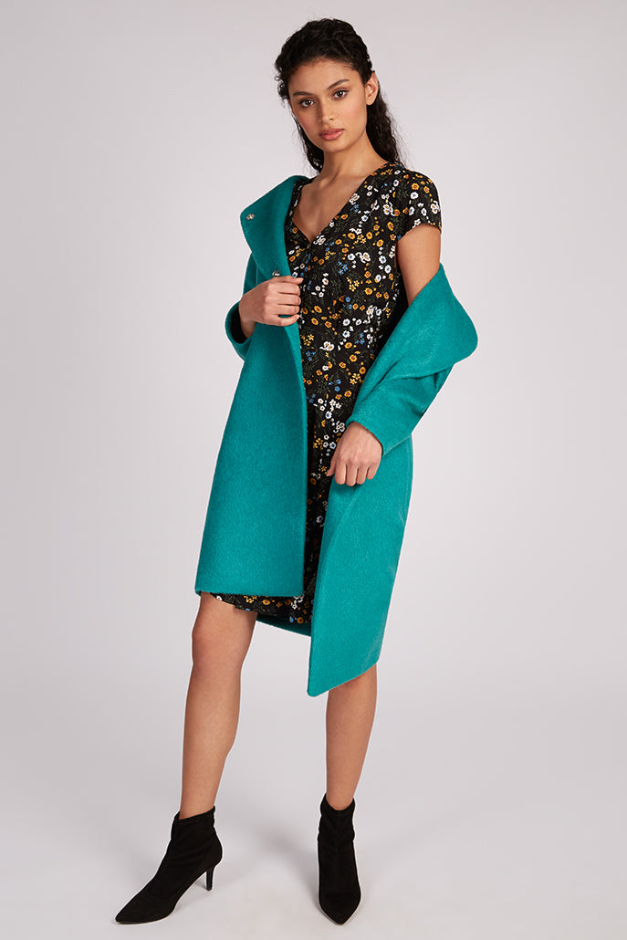 Donalda Turquoise High Neck Coat